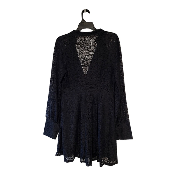 FREE PEOPLE, BLACK LACE, LONG SLEEVE, A LINE MINI DRESS, NWOT 12 - Picture 4 of 6
